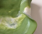 Lichen green and white marbled sculpted polymer clay decorative square bowl, earthy home decor, leaf bowl with rolled side detail