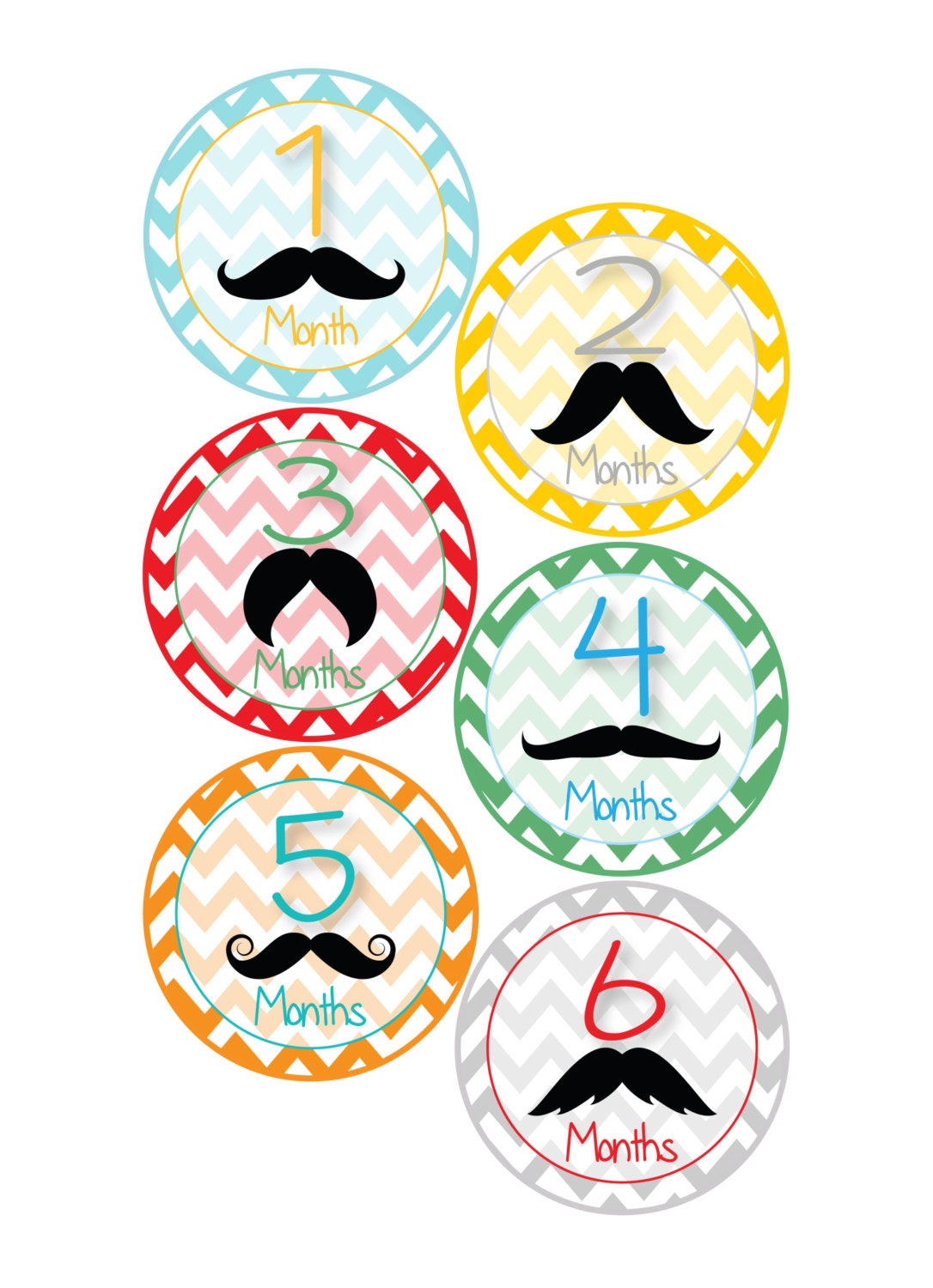 Monthly Onesie Stickers - Mustache & Chevron - Baby Shower or New Mom gift -For babies 1-12 months