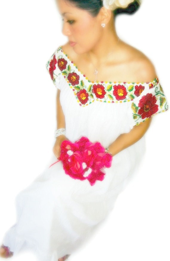 Diosa de la luna maya Handmade Embroidered Chaquira beaded wedding mexican dress