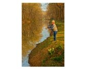 Landscape Photography - Spring - Fisherman - River - Fine Art Photograph - Art Print - Gold - 6X9 (Other Sizes Available)