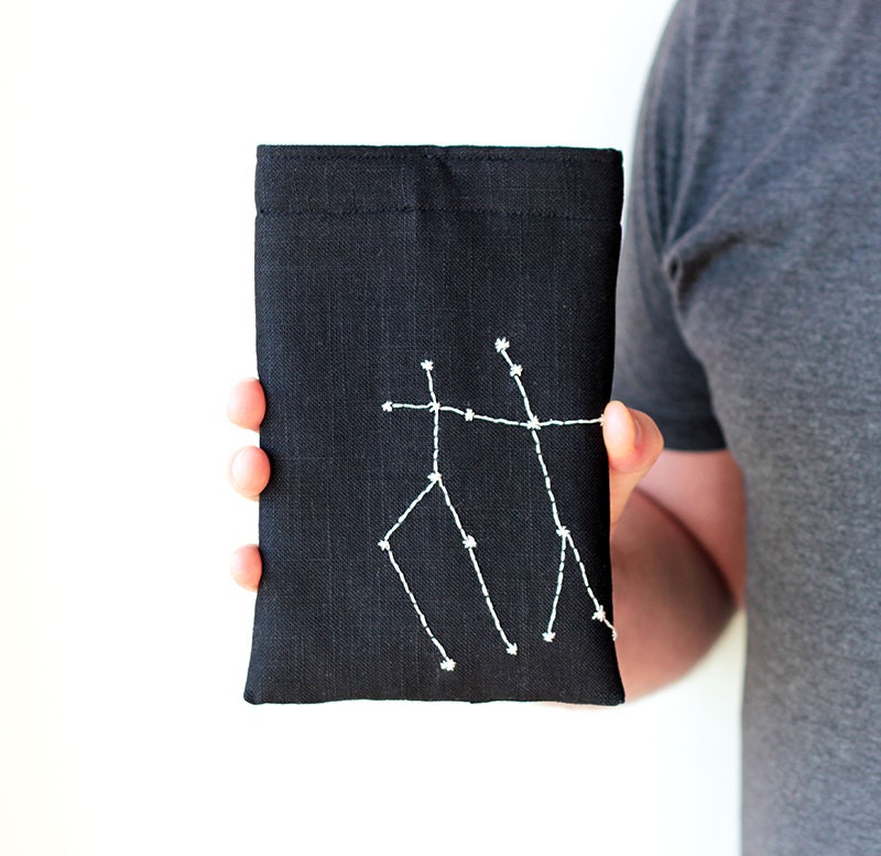 Personalized iPad mini case - Constellation - Zodiac - Hand embroidery - Linen - Hand embroidery - GalaBorn