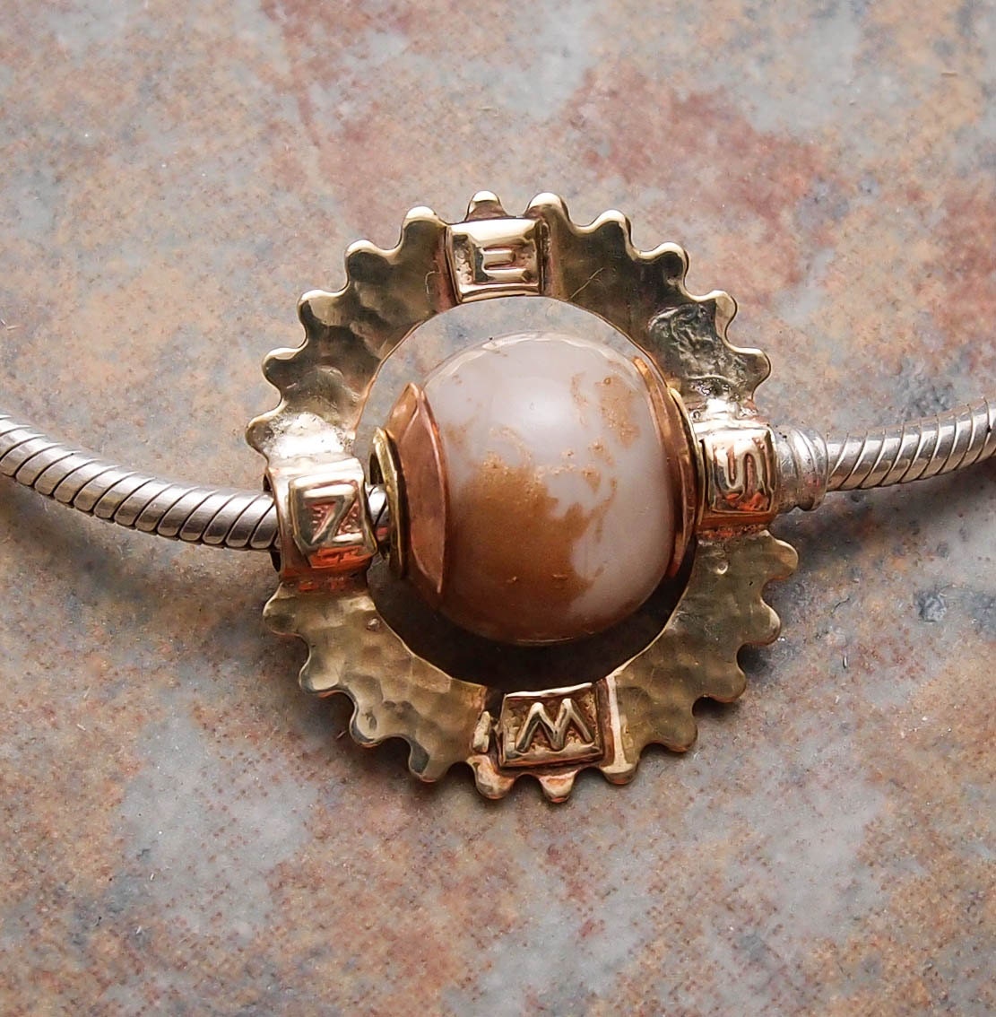 Reserved for Frede - Charm Bracelet Bead Big Hole Frame  - Steampunk Globe Set - Handmade Artisan Lampwork Glass