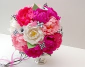 Wedding Bridal Paper Flower Bouquet - Pink and Houndstooth
