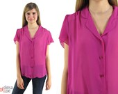 Vintage 1980s Petal Sleeve Chiffon Blouse / 80s Top / Chiffon Top (md-lg)
