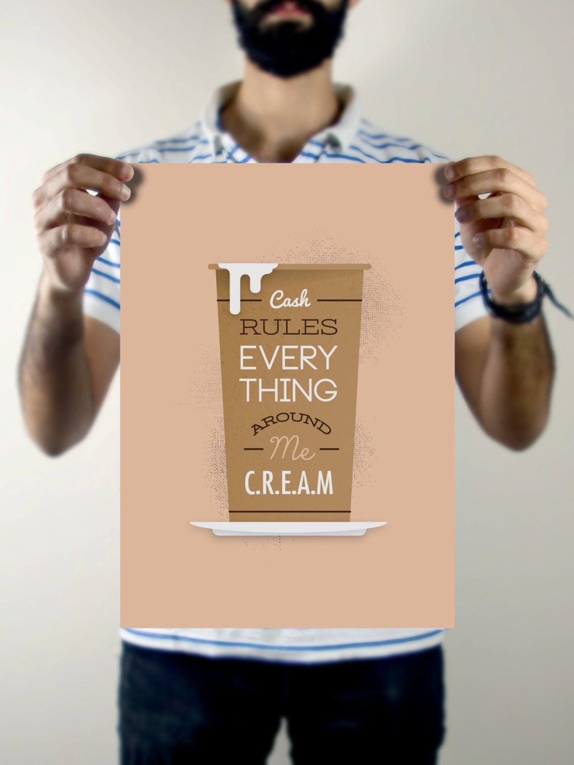 Cash Rules Everything Around Me C.R.E.A.M - A3 Illustrated Typographic Art Prints - Approx 420 x 297 mm