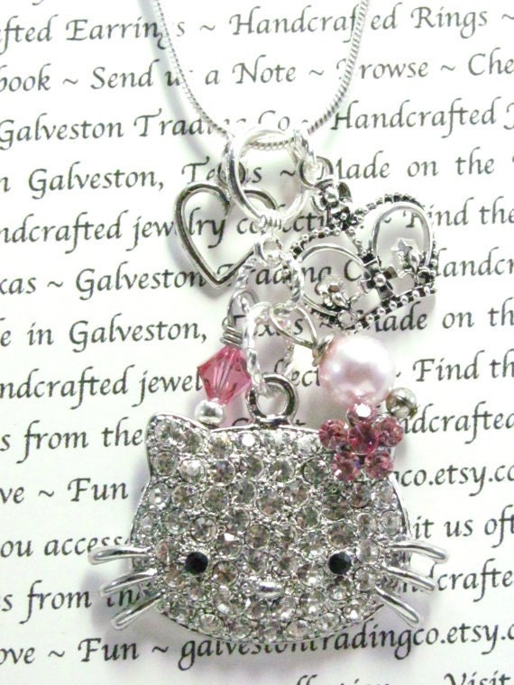 Swarovski Hello Kitty Necklace - Kawaii Statement Jewelry - Pink and Silver Cat Accessory