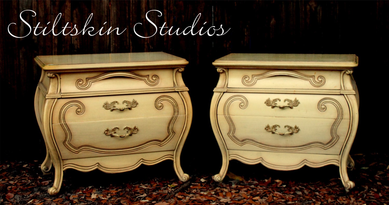 RESERVED KELE Gorgeous French Provincial Ornate Louis XVII Bombe Chest Nightstands Custom