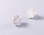 Silver quartz crystal stud earrings rough gemstones jewelry