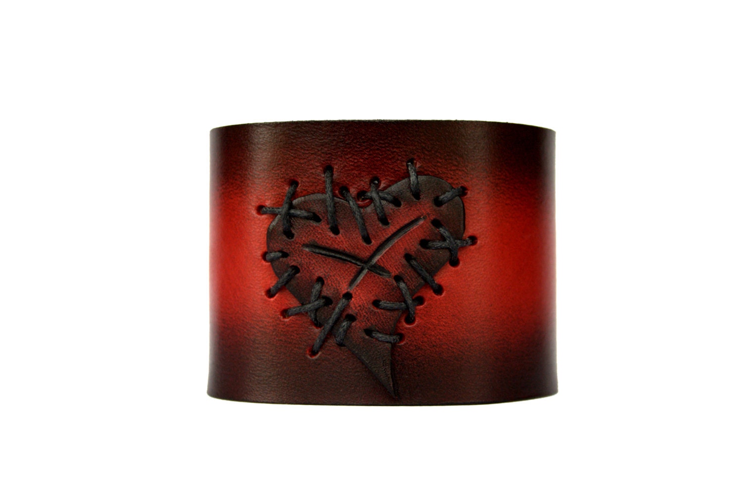 Ladies Red leather cuff 'Love Hurts'