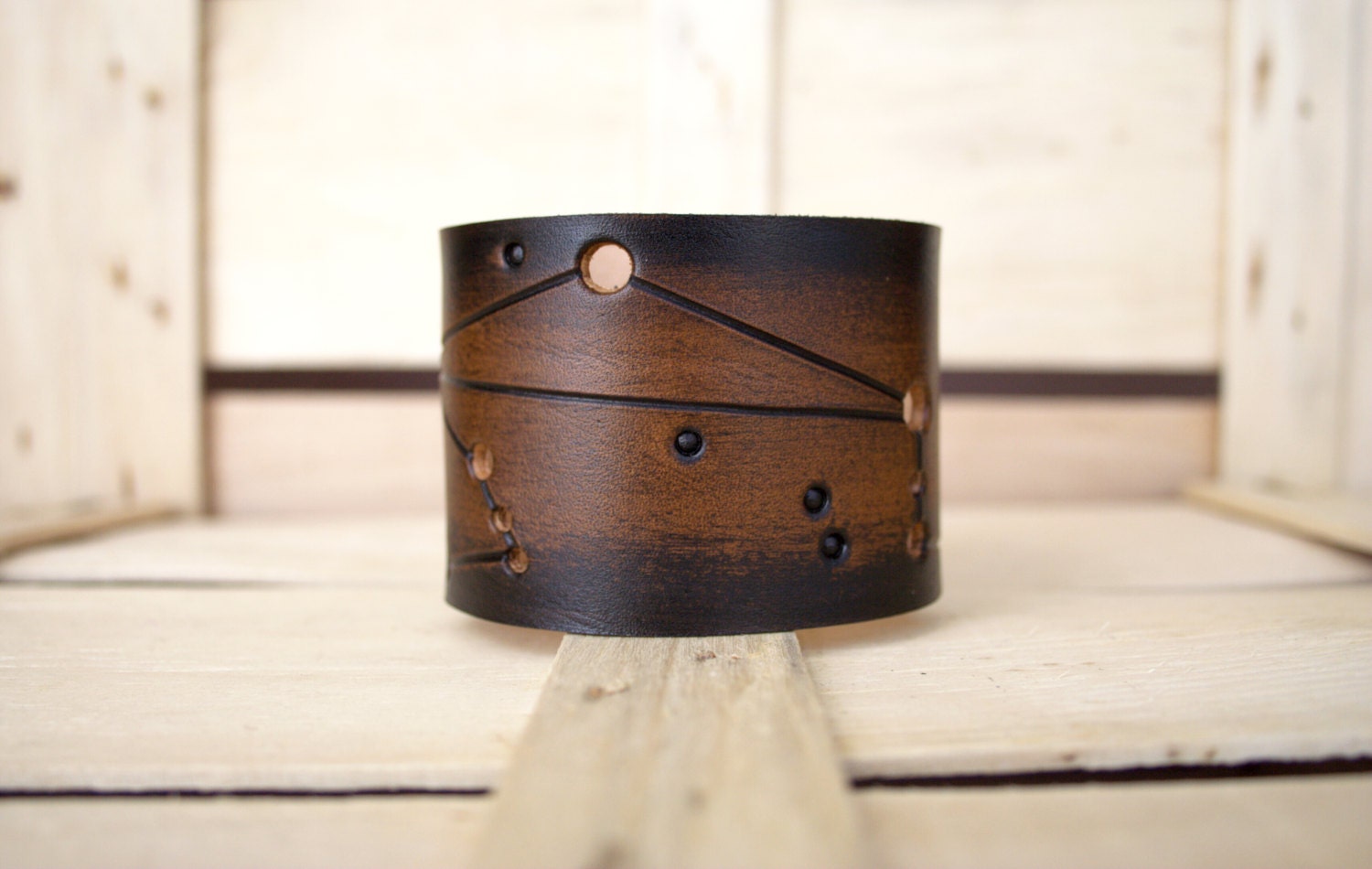 Mens leather cuff Libra zodiac