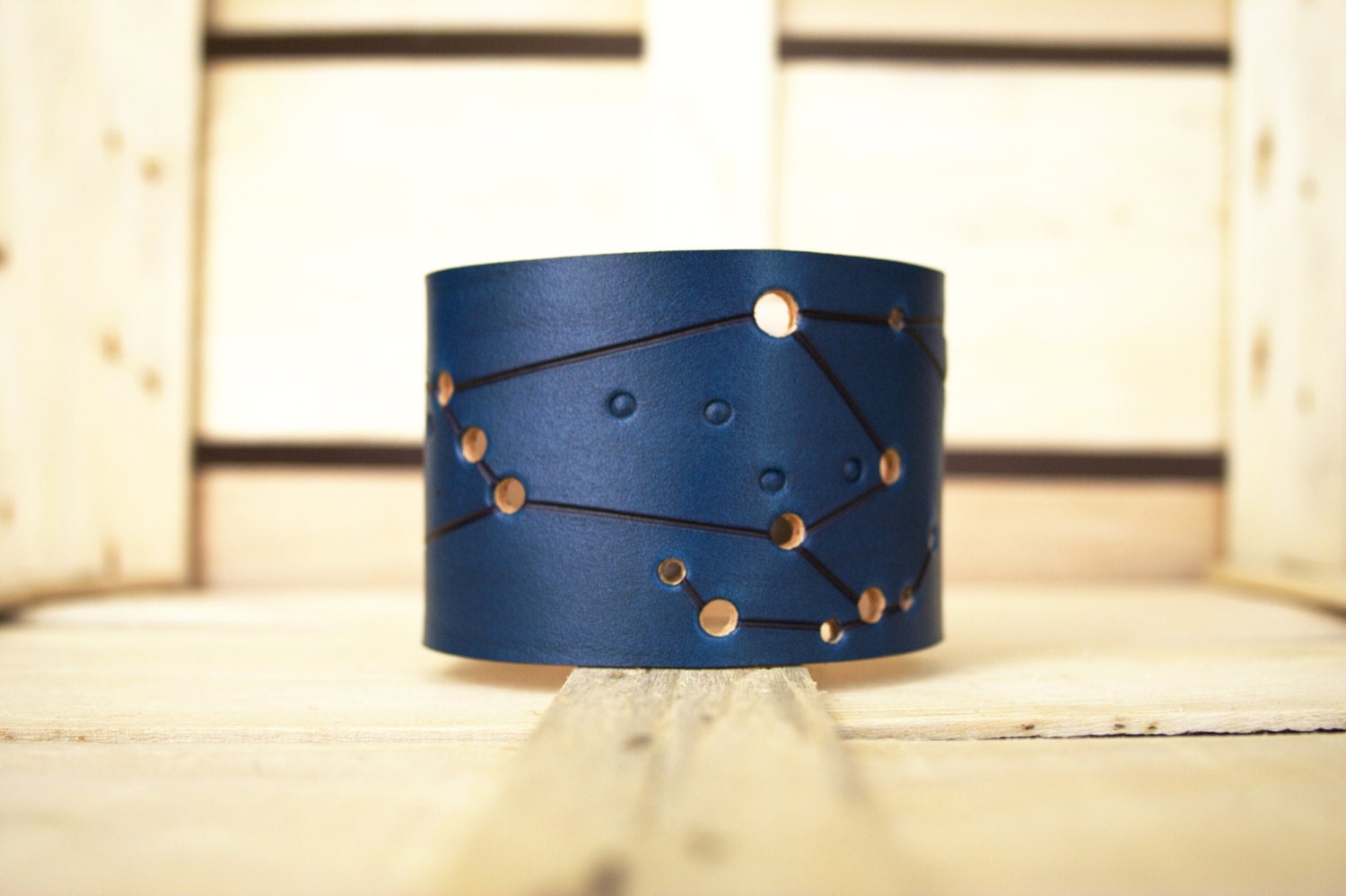 Mens Blue Orion Leather constellation Cuff