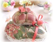 Pincushion Handmade Soft Sculpture CORAL and Green Double Handcrafted CharlotteStyle Needlecraft