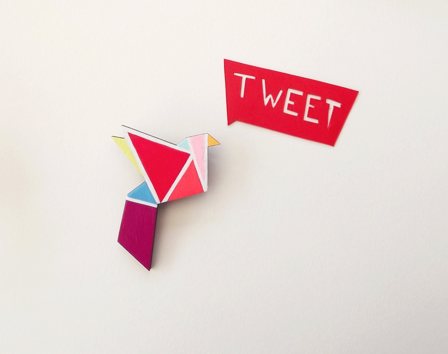 Geometric Brooch Neon 'Origami Bird'