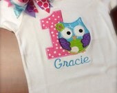 First birthday owl onesie with personalization and matching hair bow