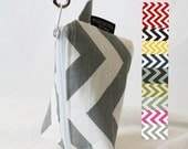 Pacifier Pouch - Binky Bag -Gray Chevron Zig Zag Zipper bag for pacifier - Wristlet  Baby Shower New Mom Gift