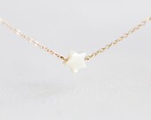 Tiny Star Necklace - tiny ivory mother of pearl star necklace in either 14k gold filled or sterling silver