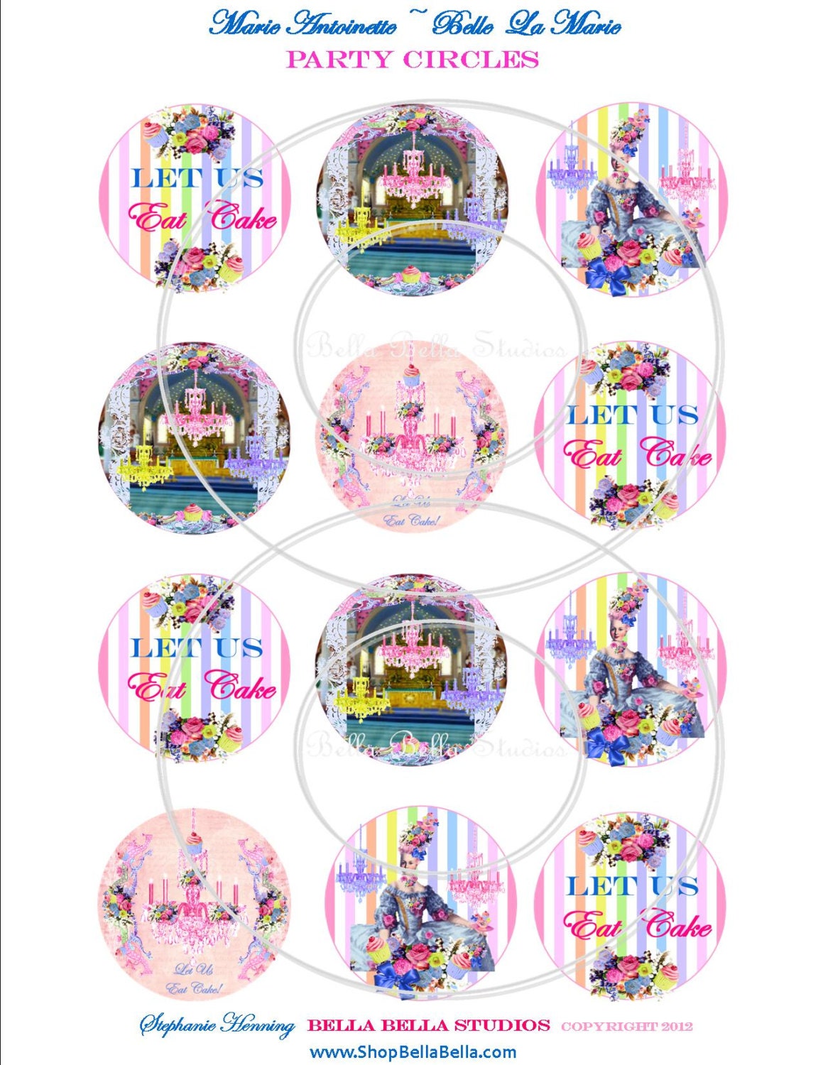 Belle La Marie Antoinette - Let Us Eat Cake - INSTANT DOWNLOAD Circle Cupcake Party Toppers Tags - Bella Bella Studios Il_570xn