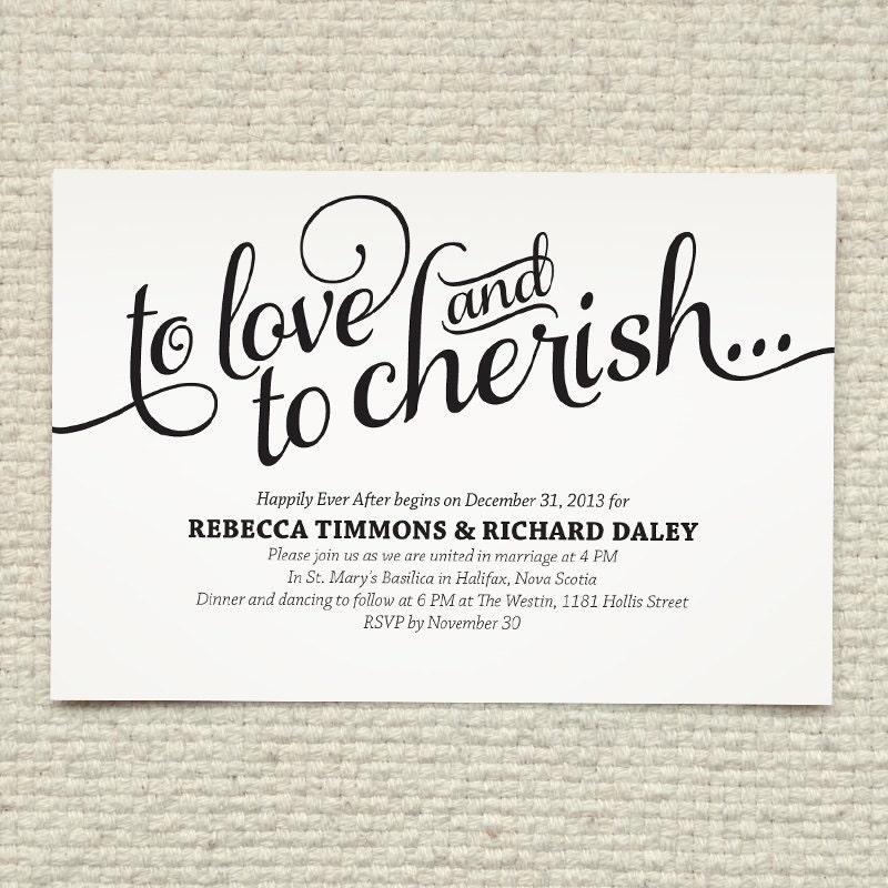 Wedding Invitation - Love & Cherish Script - DIY Printable PDF Template - Calligraphy, Typography