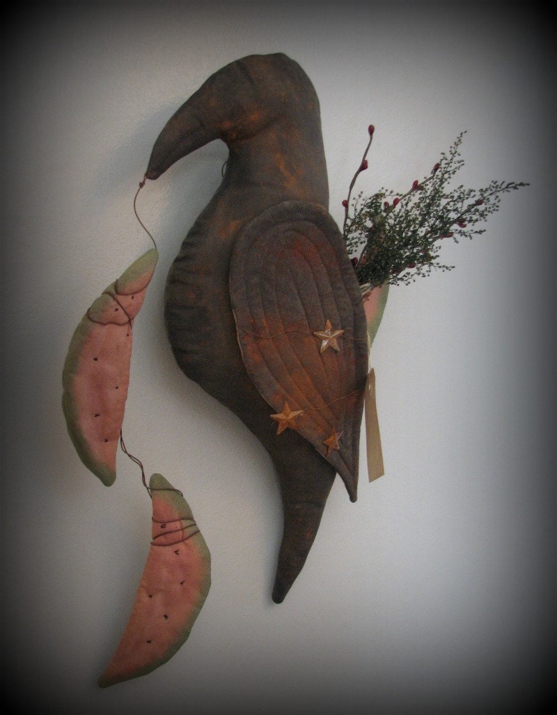 Primitive Crow Door or Wall Doll with Watermelons