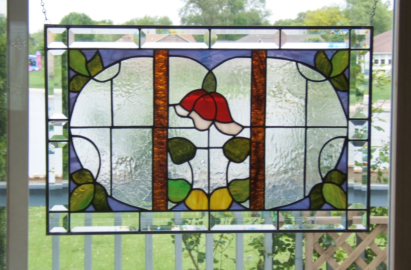 Victorian beveled stained glass window panel flower stained glass panel window hanging stained glass flower uk5
