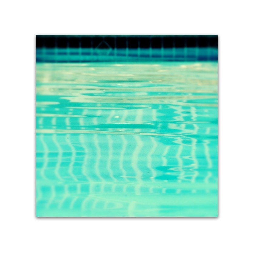 photography, art, pool, minimalist, retro, beach, ocean, teal, aqua, sky, turquoise, motel, vintage, water - summer swim, 8x8 photograph