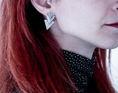 Triangle Sterling Silver Earrings- Triple Triangle Textured Earrings--Statement Earrings Under 50