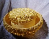 Vintage Cake Batter Straw Sun Hat, Cheery Sunshine Yellow Pillbox, Country Chic Decor