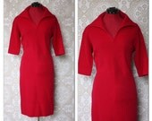 Vintage 1950's 60's Raspberry Wool Hourglass Sweater Dress by Kimberly M/L