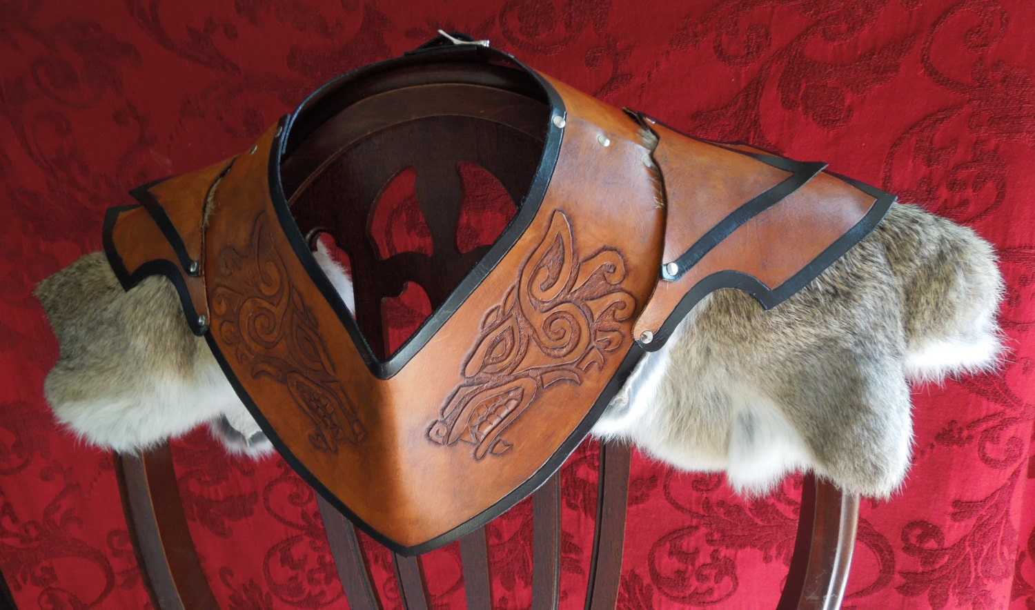 Celtic Wolf Gorget/Pauldron Leather Armor
