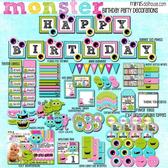 Monster Party Decorations- Printable Monster Birthday Party Decorations- Monster Party PDF/JPEG Il_570xn