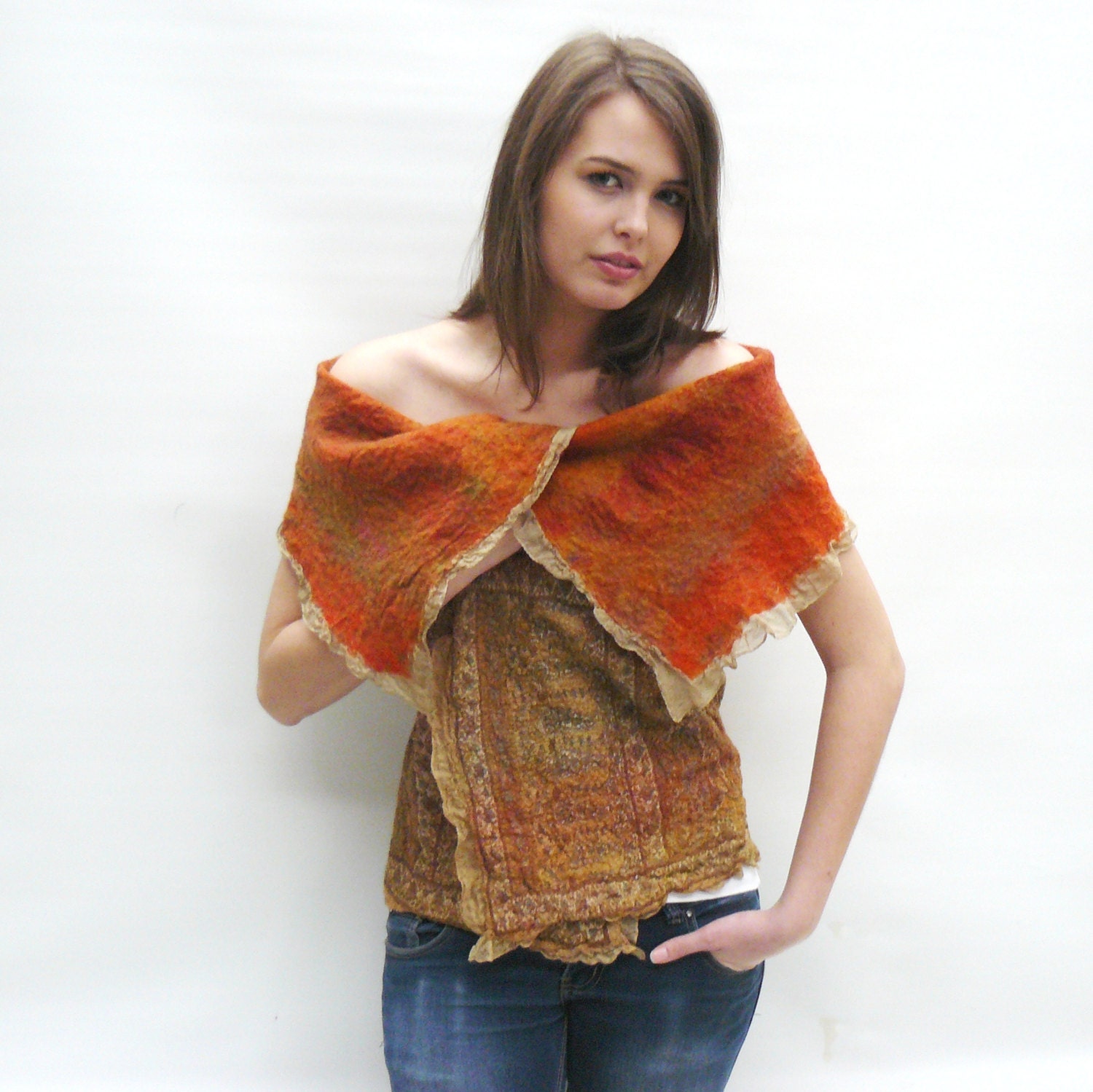 Vest or bolero Felted Variable - Nuno Felt vest Merino Wool and Silk
