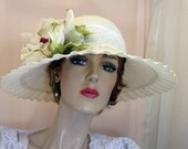 White straw hat shaped by hand for wedding or Downton Abbey