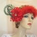 Unique Gatsby red flapper headpiece with peacock feather ornament