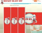 Rocket Ship Spaceship Birthday Party Printables - Bottle Wraps, Drink Wraps - DIY Print - Blast Off - Instant Download Il_170x135
