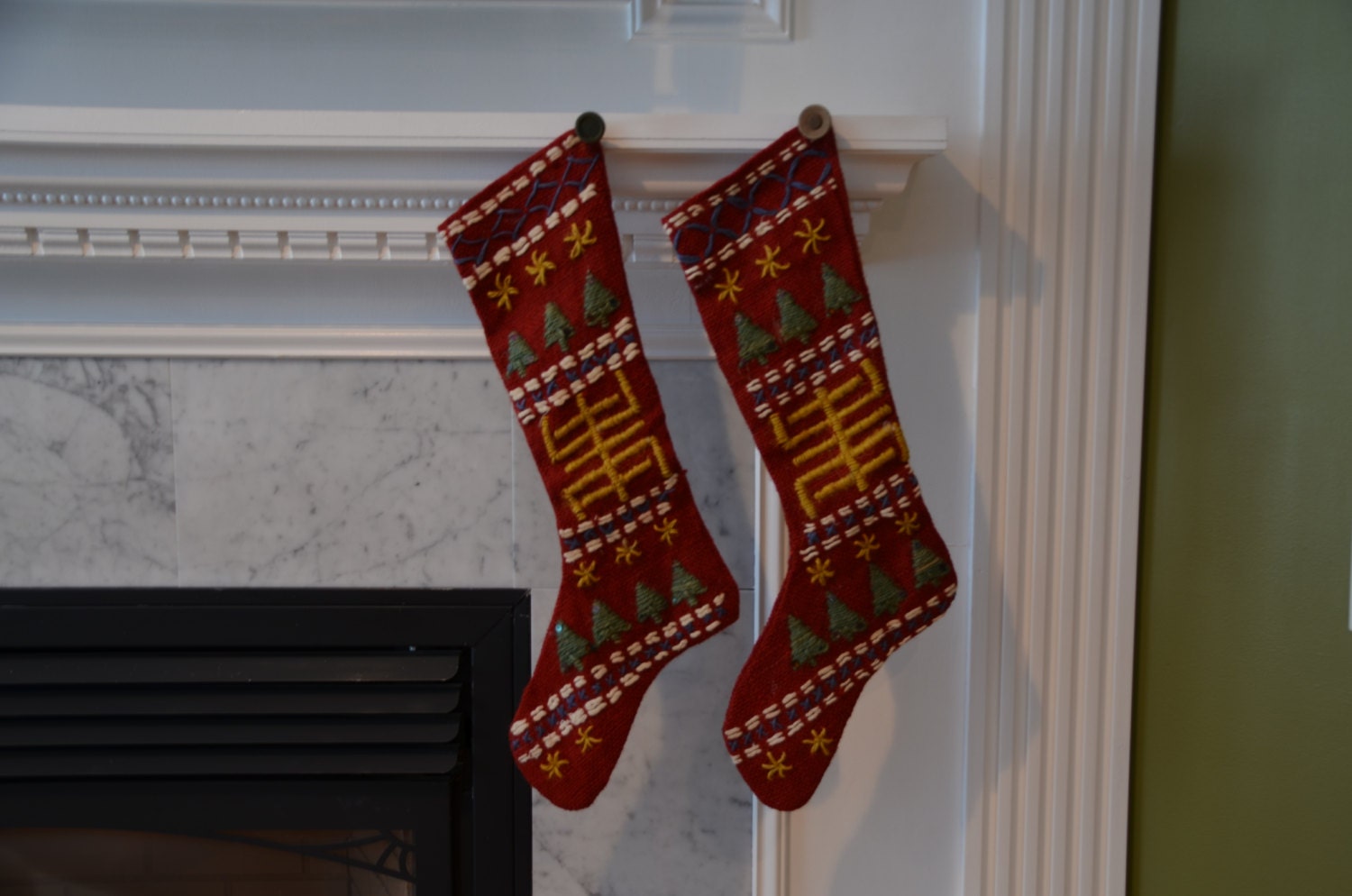 Vintage Hand Made Burlap & Twine Christmas Stocking Pair