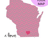 Wisconsin Map Illustration size A4 (11,8x8,3 inches)