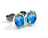 Aqua & Crystal Earrings  Clear and Capri Blue Czech Glass Beads Wire Wrapped in Nickel Free Silver  Stud Earring  Hypoallergenic Jewelry