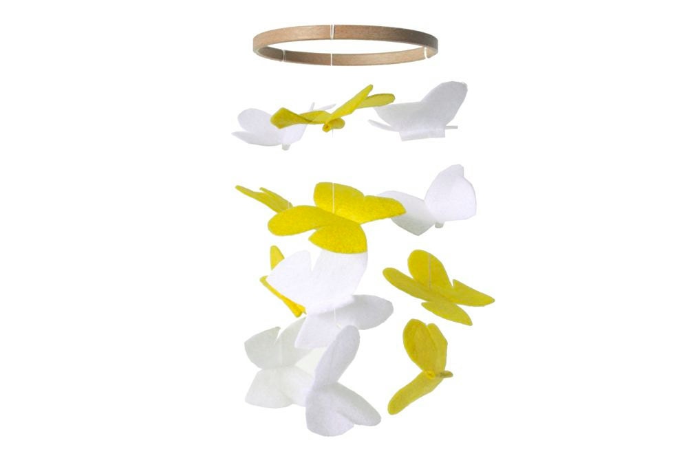 Yellow White Crib Mobile - Butterfly Crib Mobile - Modern Nursery or Kid's Room - Sunshine Yellow White