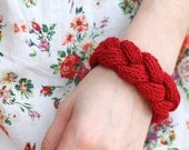 Braided Friendship Bracelet, Red Hand Knitted Bamboo Bracelet, Knitted cuff, Wrist cuff