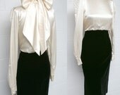 retro // 40s 50s 60s satin pinup bombshell pussy bow wiggle dress S M