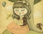 Print of Original Children's Illustration, Girl's Room Decor, Nursery Art - Daytime Story by Amalia K