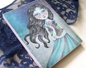 ACEO ATC Print Mounted on Wood Block, Fantasy Fairy Tale Illustration - Flower the Midnight Goddess by Amalia K