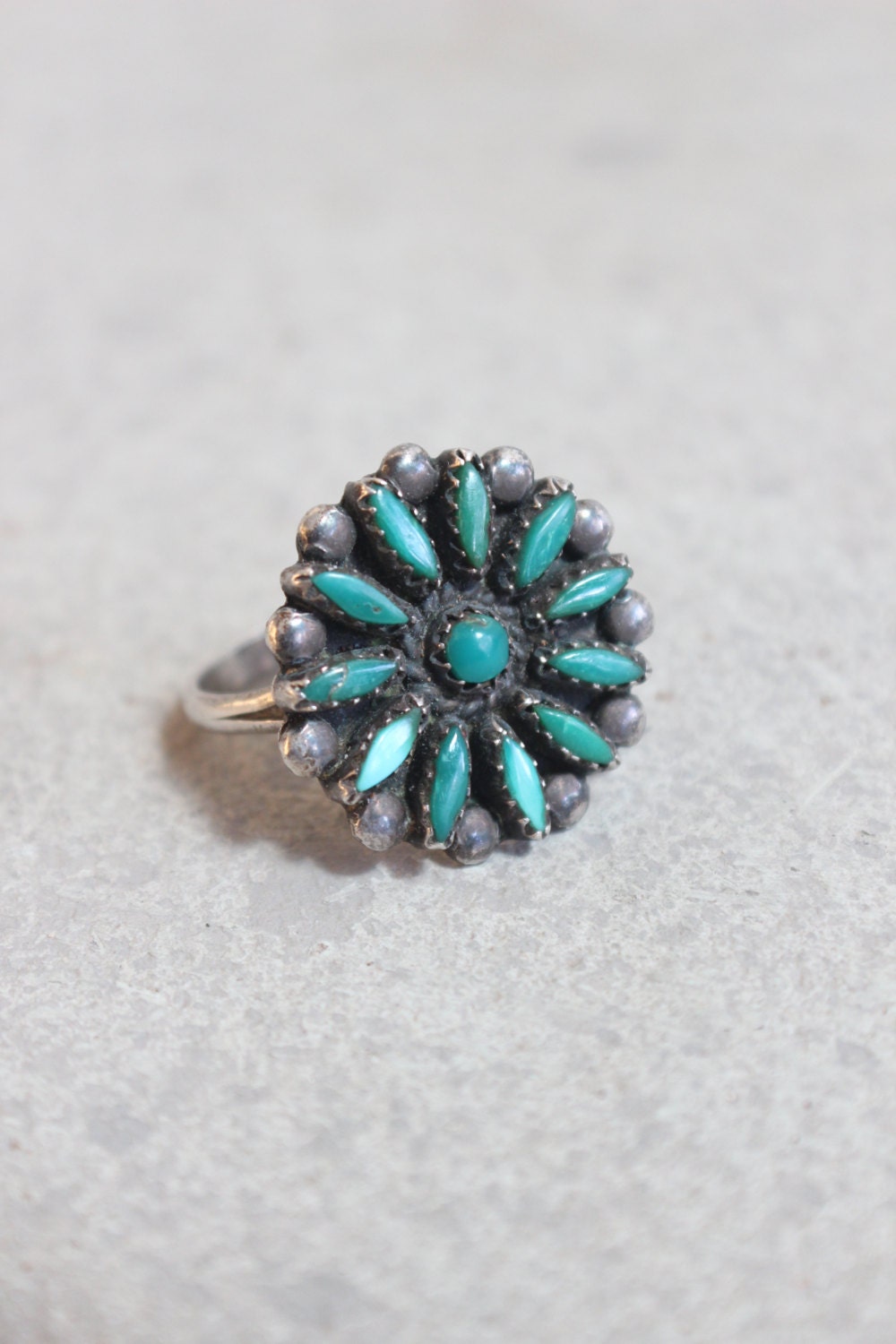 Southwestern Ring Zuni Needle Point Sterling Silver and Turquoise Vintage Jewelry