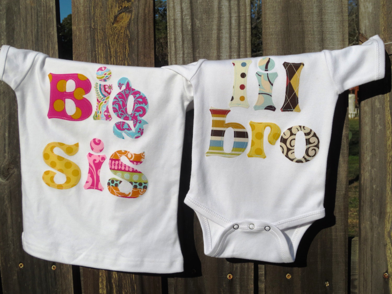Big Sister Shirt with Matching lil bro or lil sis Onesie, this set includes 2 shirts ...free shipping on set... 0-3m to 8 years