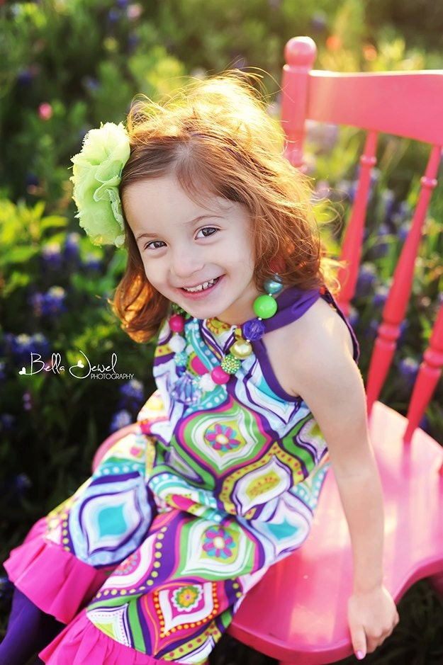 Double Ruffle Romper, Retro, Birthday, Pink and Purple Double Ruffle 3-6m to 8yrs