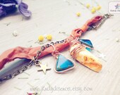 Boho Tribal Anklet Bracelet India Dreams Sari Silk Orange Whimsy Stars Blue Triangles Woodland Jewelry Fairy Tale