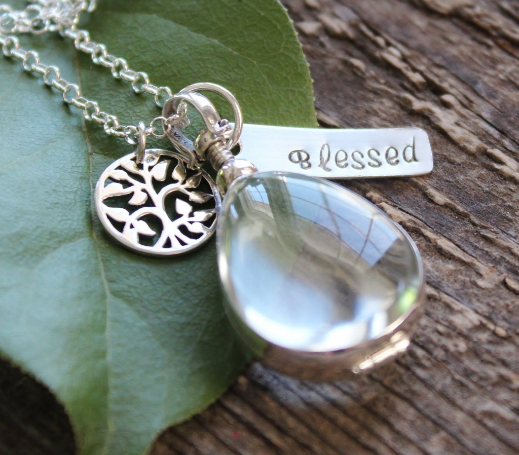 Personalized Family Tree Picture Locket - Hand Stamped Word, Initials of Choice