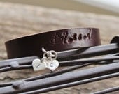 Personalized Stamped Leather & Fine Silver Cuff Bracelet - Hand Stamped Initial  Inspirational Bracelet