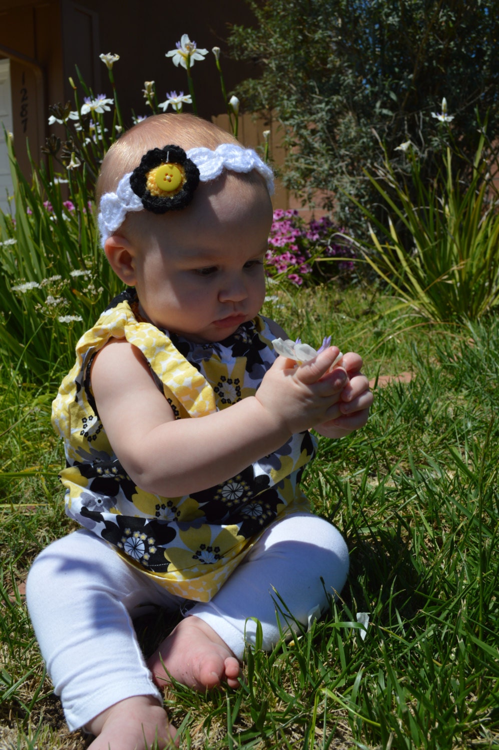 Baby Crochet Flower Headband - Newborn - 0-3 mo - 3-6 mo - 6-9 mo - 9-12 mo