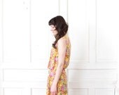 80s Drop Waist Floral Print Dress / Sleeveless Pleated Skirt Sun Dress